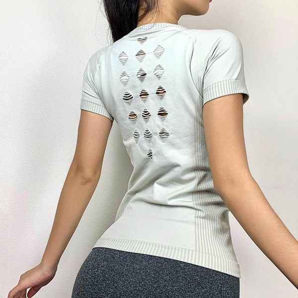 

women sports t-shirt back hollow out slim yoga shirt breathable running fitness gym short sleeve workout tee blouse outfit