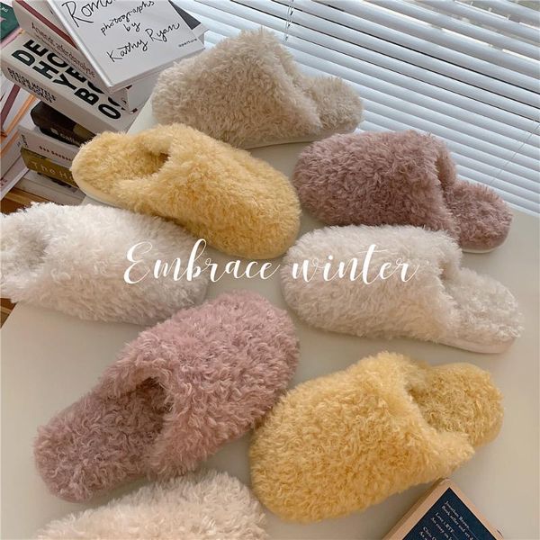 

slippers south korea girl heart cotton female winter net celebrity ins fashion home non-slip cashmere, Black