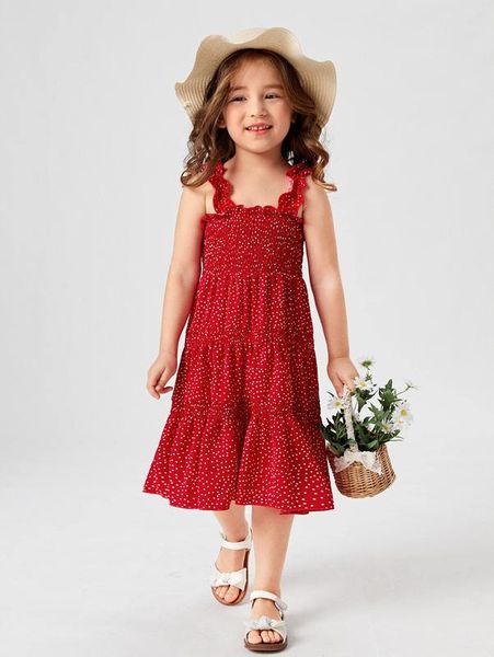 

toddler girls polka dot shirred ruffle hem chiffon cami dress she, Red;yellow