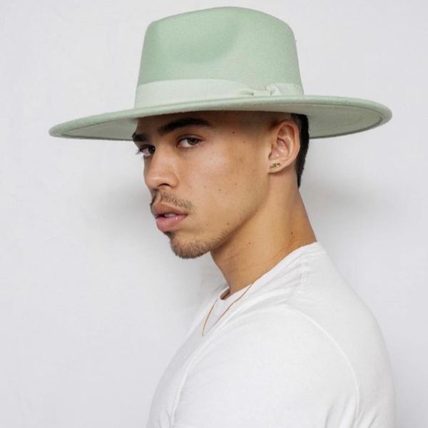 

berets winter autumn simple solid color wool felt jazz fedora hats with bow men women wide brim panama trilby caps lady flat hat, Blue;gray