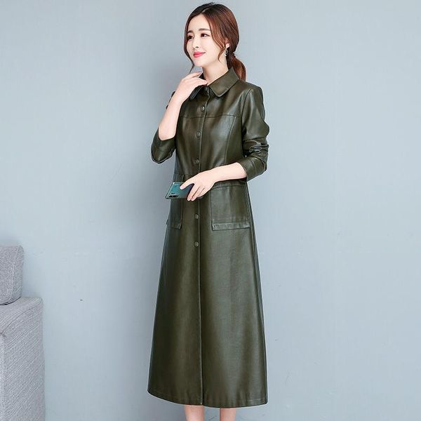 

women's leather & faux 2021 jacket with thick warm and extra artificial fur female long coats clothing q2, Black