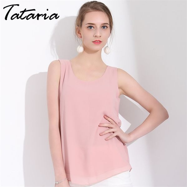 

women blouses summer green vest sleeveless chiffon shirt feminina blouse womens and eelegant ladies shirts 210514, White