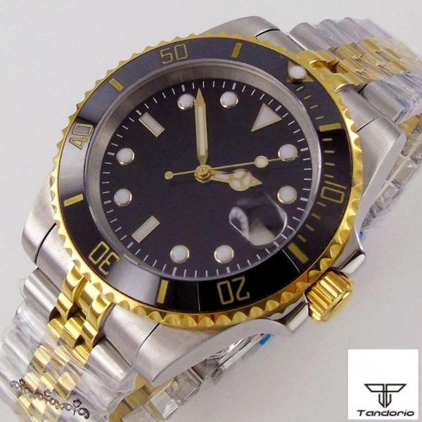 

wristwatches gold plated 40mm men's automatic watch japan nh35/miyota 8215 movement sapphire glass jubilee band date cyclops ceramic in, Slivery;brown