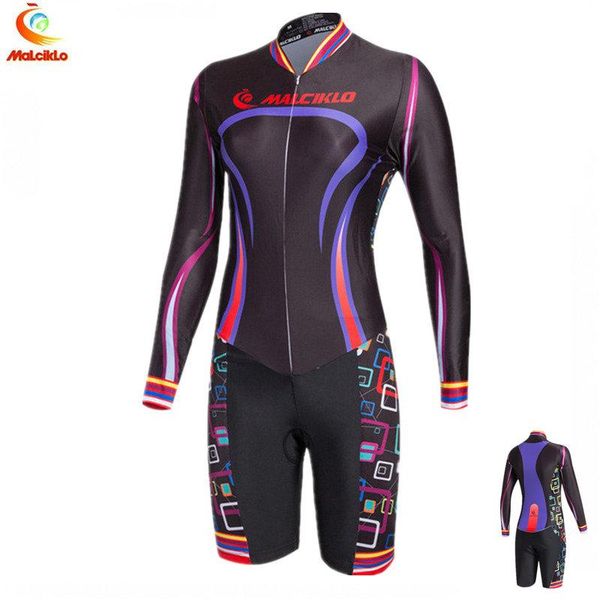 

racing sets malciklo 2021 cycling maillot ropa ciclismo long sleeve jersey skinsuit bike clothing triathlon suit for women jumpsuit, Black;blue