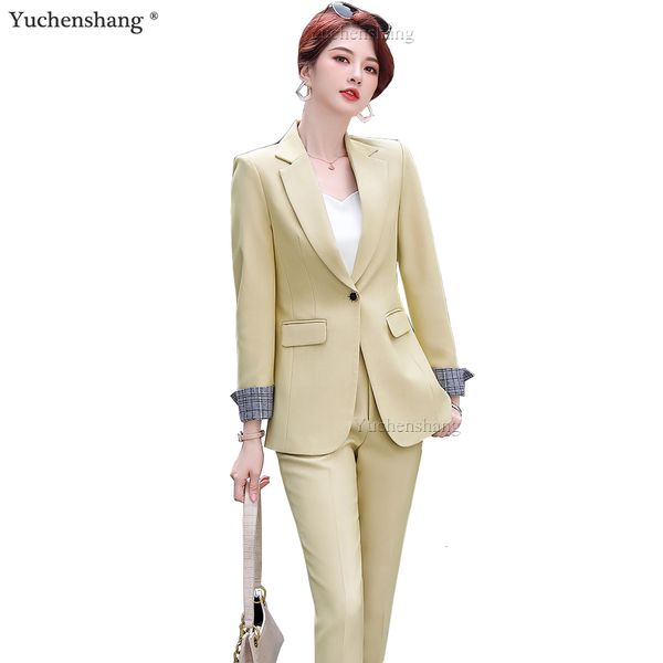 

women's suits & blazers yellow black women formal blazer and pant suit single button jackets two pieces set for office ladies jpdd, White;black