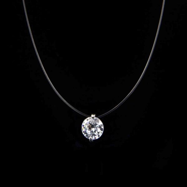 

poputton female transparent fishing line necklace silver color invisible chain women rhinestone choker collier femme