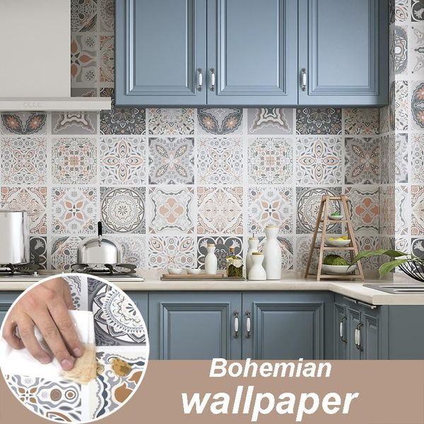 

wallpapers 6m roll wallpaper boho style waterproof self adhesive kitchen bathroom wall decor oil proof contact paper