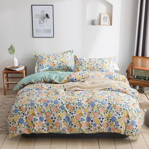 

bedding sets simple set girl boy skin-friendly cotton small fresh quilt cover sheet pillowcase printing single double bed
