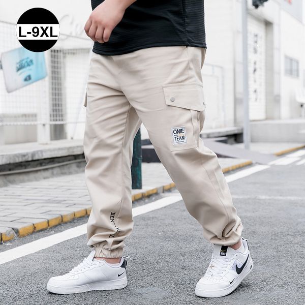 

men's pants streetwear overalls baggy casual trousers trend summer loose large size sports beam feet nine points sok7, Black