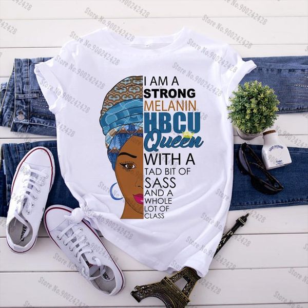 

im a strong melanin men queen crown black is beautiful pink lip graphic short sleeve female, White;black