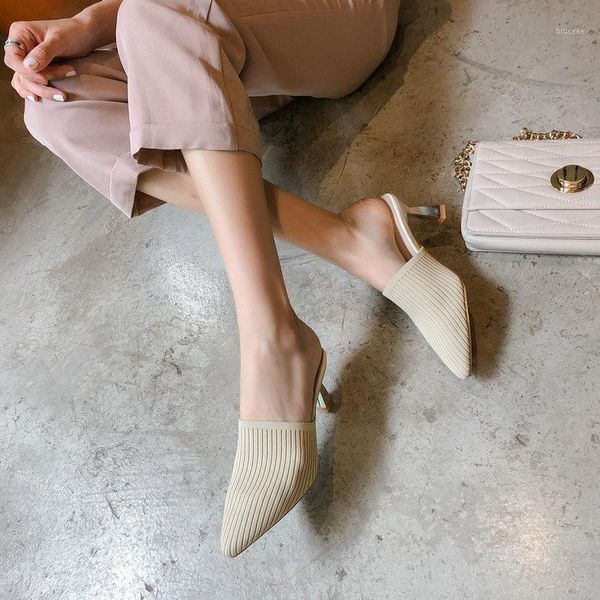 

slippers women's knitted high-heeled fashion shoes sandals and women 20211, Black