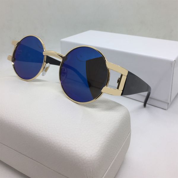 

round sunglasses for mens women sunglass 57mm designer buffalo horn luxury sun glasses fashion brand of man woman plain glass with box case, White;black