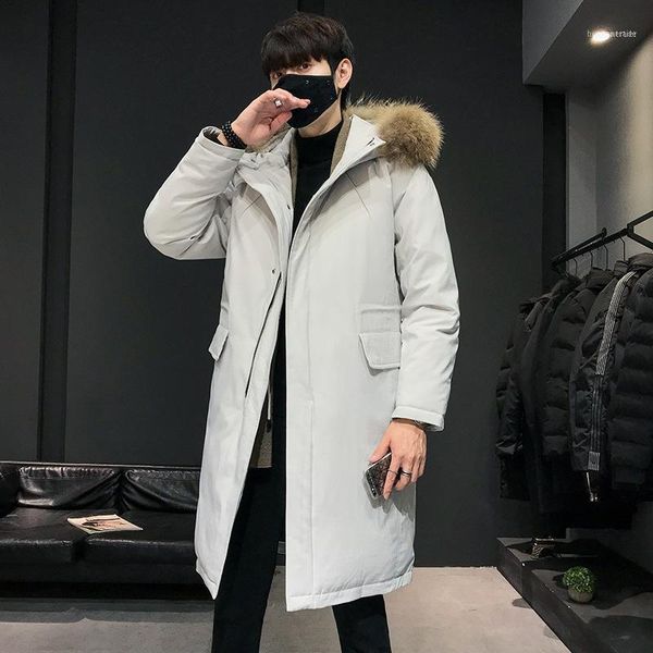 

men's down & parkas white duck han edition long big yards thickening in warm winter coats men suit students hip-hop logo1, Black