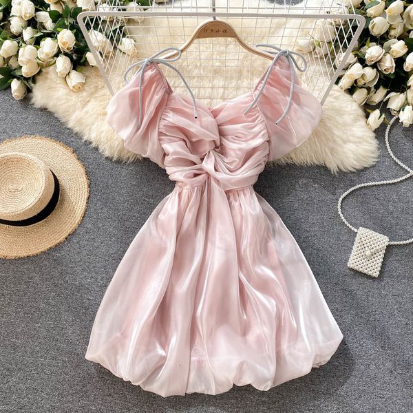 

casual dresses summer korean fashion elegant party fairy women japanese kawaii sweet bow lace-up mini sleeve robe femme kpwo, Black;gray