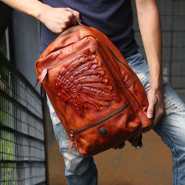 

backpack luxury vintage leather men 15.6 inch lapbag shoulder bags travel backpacks large capacity school big