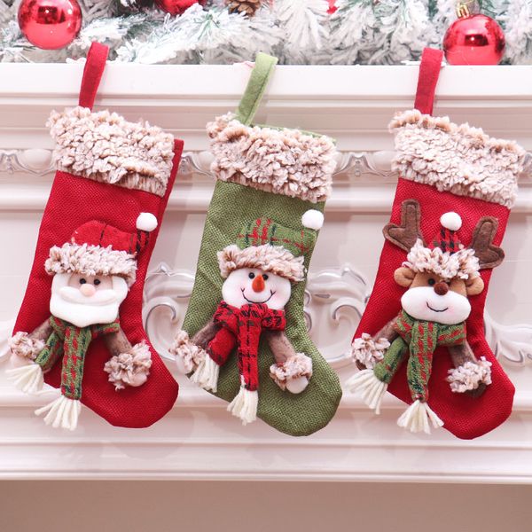 24x11 cm Örme Noel Çorap Noel Ağacı Süslemeleri İç Mekan Dekoru Süsler 3 Basımları CO528