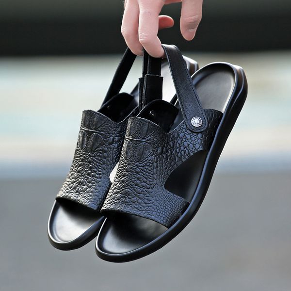 

2021 summer mens genuine leather sandals comfort rubber sole black gladiator sandals for men non-slip beach sandals for male
