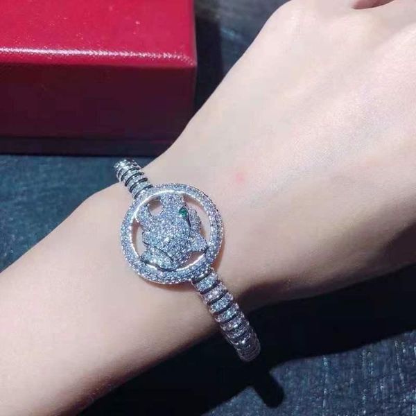 

bangle hollow full cubic zircon panther for women copper pseudo gold material leopard animal design party jewelry, Black