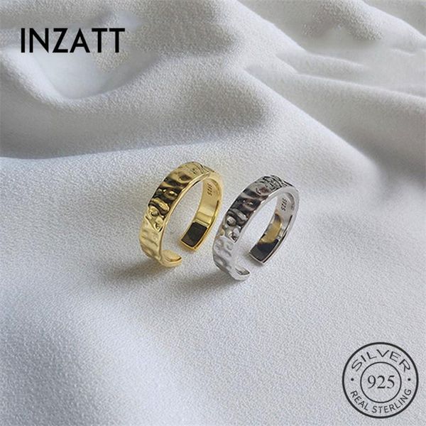 

inzareal 925 sterling silver geometric resizable ring for fashion women punk fine jewelry minimalist accessories 2021 gift cluster rings, Golden;silver