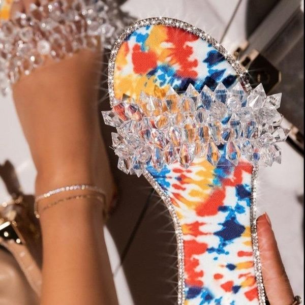 

slippers fashion women 2021 summer large size women's shoes transparent crystal casual one-step sandals and, Black