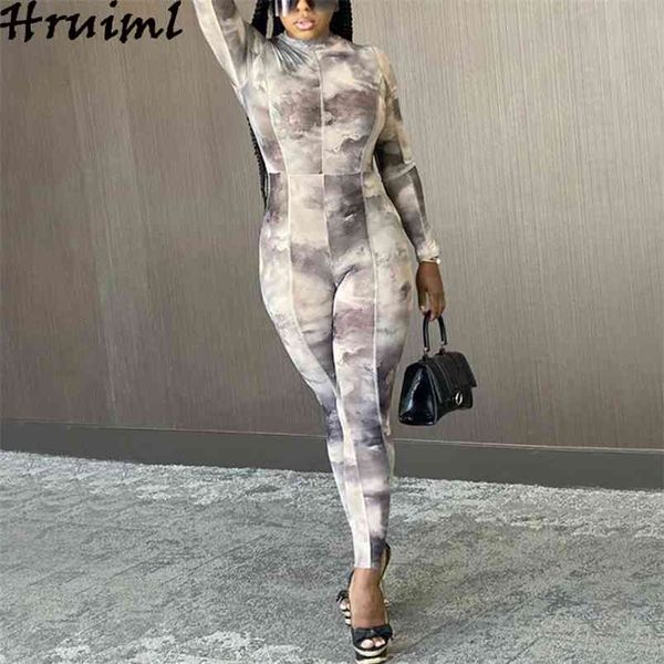 

jumpsuits for women tie dye print autumn long sleeve bodysuit bodycon romper fashion skinny body suits clubwear 210513, Black;white