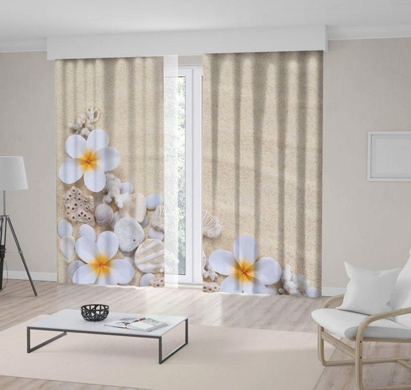 

curtain & drapes tiare flowers corals for snails and stones on sand beach tropical vacation white yellow beige