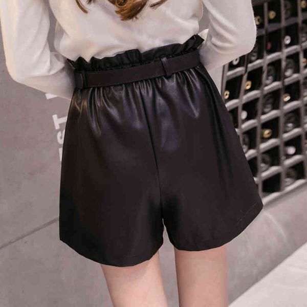 

women's shorts fashion high waist girls a-line elegant leather bottoms wide-legged autumn winter women 6312 50 gzxt, White;black