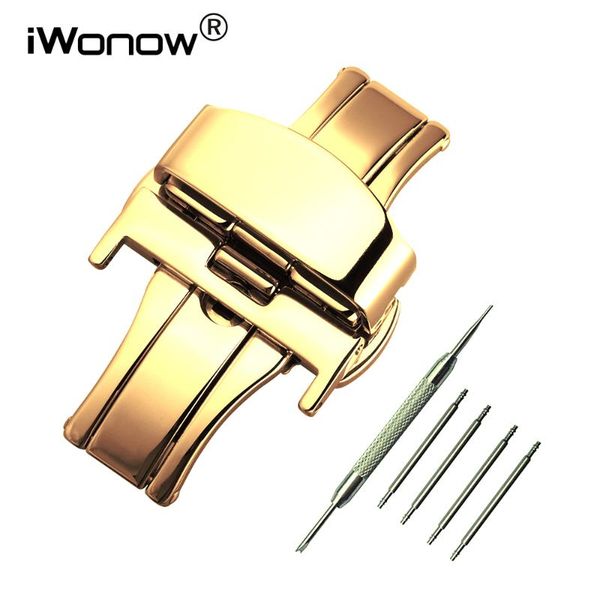 

watch bands iwonow butterfly deployment clasp stainless steel band buckle 12mm 14mm 16mm 18mm 20mm 22mm 24mm rose gold silver black, Black;brown
