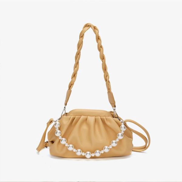

pearl chain wrinkled cloud underarm bag women design feeling solid color gentle fairy women's bages summer new versatile shoulder bags
