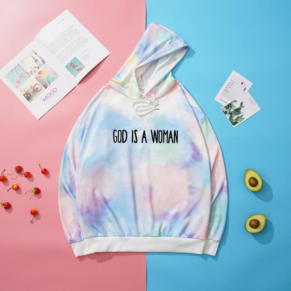 

women's hoodies & sweatshirts autumn spring hoodie loose harajuku funny god is woman letter print women casuasl fashion tie dyed cloth, Black