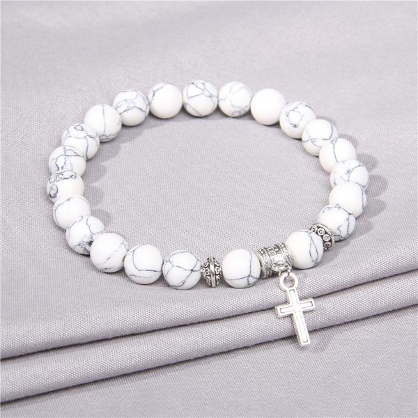 

metal jesus cross charms bracelet natural stone lava beads bangles women couple lovers turquoises bracelets for men jewelry yoga charm, Golden;silver