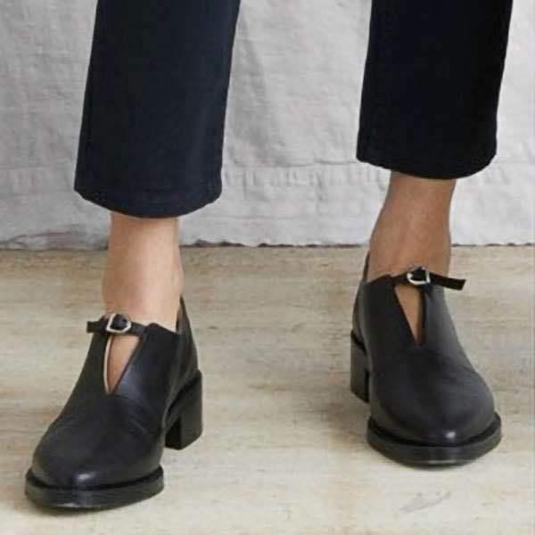 

british wind restoring ancient ways for women's shoes buckle thick with a word pointed stitching sandals, Black