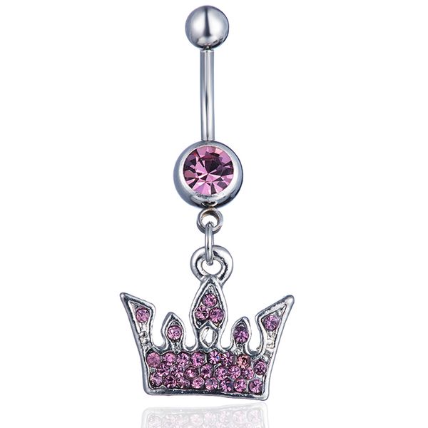 

d0706 crown purple color belly navel button ring, Silver