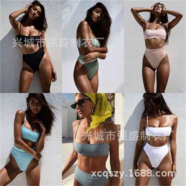 

waist 2021 multicolor high solid nylon honeycomb lined bikini swimsuit, White;black