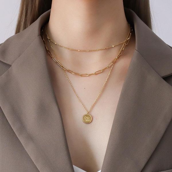 

chains european and american cold wind exaggerated english carpe diem multi-layered necklace female clavicle chain titanium steel gold, Silver
