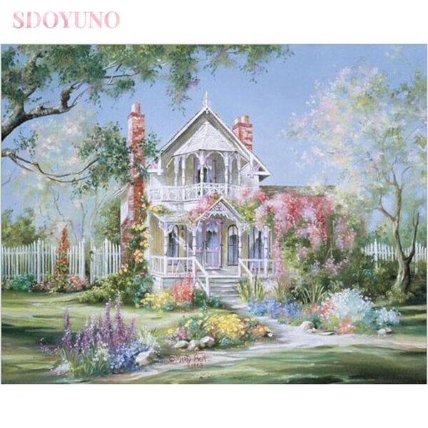 

paintings sdoyuno frame diy painting by numbers kits for adults european pastoral handpainted acrylic paint set unique gift home decor