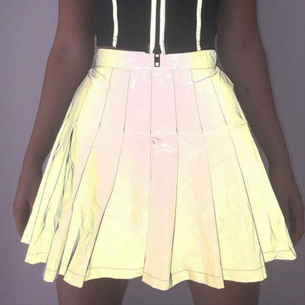 

punk night club reflective autumn women skirts high waist pleated dance show clubwear a line christmas halloween, Black