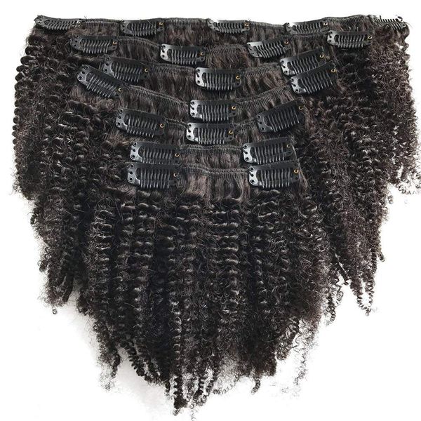 Clip ricci afro crespi con estensioni dei capelli umani Capelli mongoli Clip di colore naturale afroamericano nell'estensione