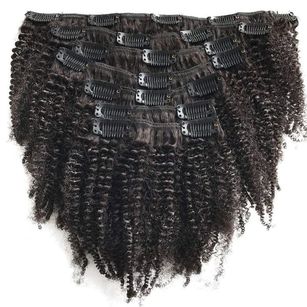 

afro kinky curly clip ins human hair extensions mongolian hairs african american natural color clip in extension, Black;brown