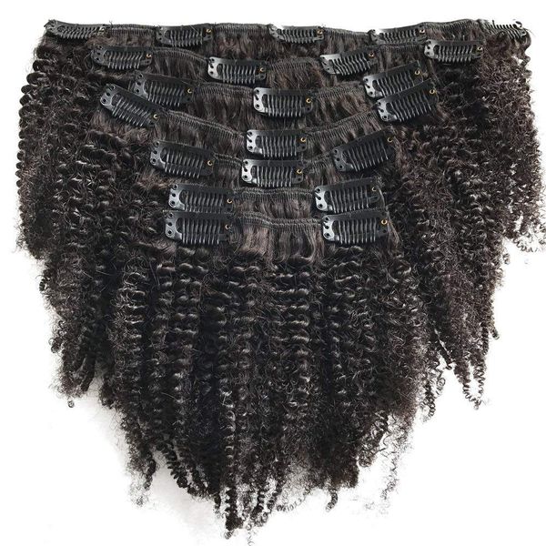 Afro Kinky Curly Clip Ins Extensões de Cabelo Humano Cabelos Mongóis Cabelos Afro Americanos Cor Natural Clip In Extension