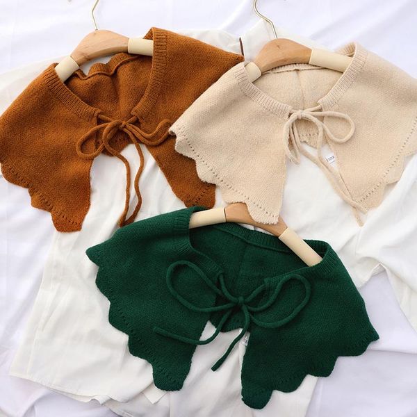 

scarves spring and summer lotus knitted shawls outside knot small neck protection knitting shoulder women scarf false collar, Blue;gray
