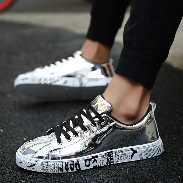 

2021 summer womens mens casual running shoes student outdoor sports sneakers patent leather glossy black golden silver size 36-46 code 54-55