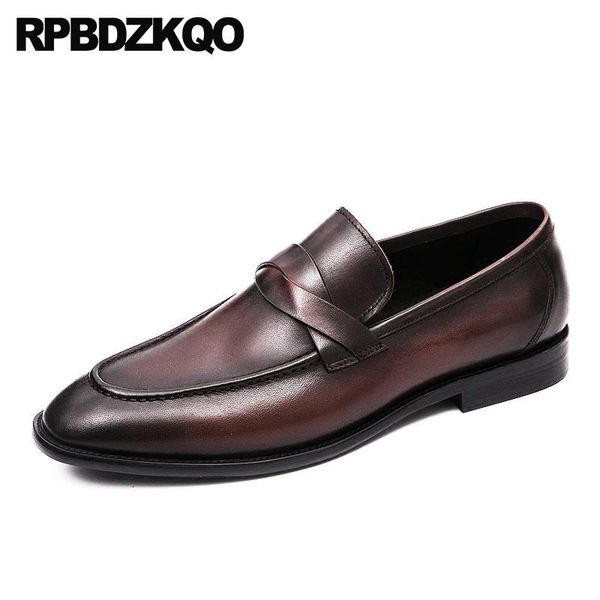 

dress shoes business casual men breathable flats loafers luxury real leather british style summer retro genuine brown, Black