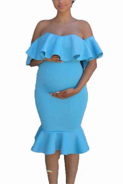 Summer off ombro babados de maternidade vestidos de trompete de gravidez Propções vestidos de maternidade para sessão de fotos G220309
