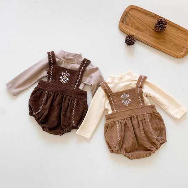 

clothing sets toddler baby girls born infant embroidery overalls + t-shirt outfits spring boys jumpsuit 2pcs clothes set, White