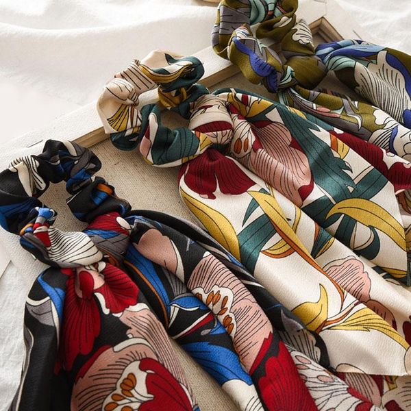 

fashion floral print scrunchie elastic hair band for women scarf bohemian bows rubber ropes accessories headwear 1