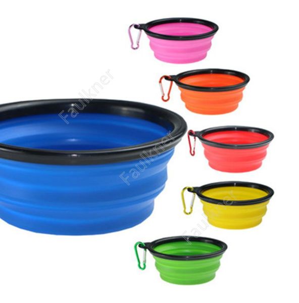 Pet Dog Tigelas de Silicone Cachorro Cachorro Colapsible tigela de estimação alimentando tigelas com fivela de escalada viagem portátil cão de cães recipiente marítimo do mar dof278