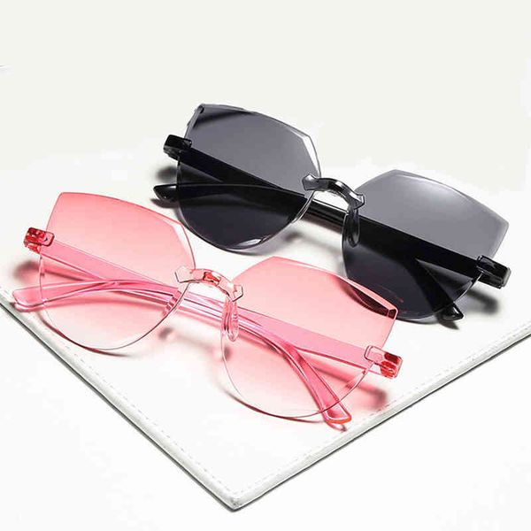 

sunglass ladies cat ear frameless jelly transparent retro all-in-one ocean piece candy color sunglasses, White;black