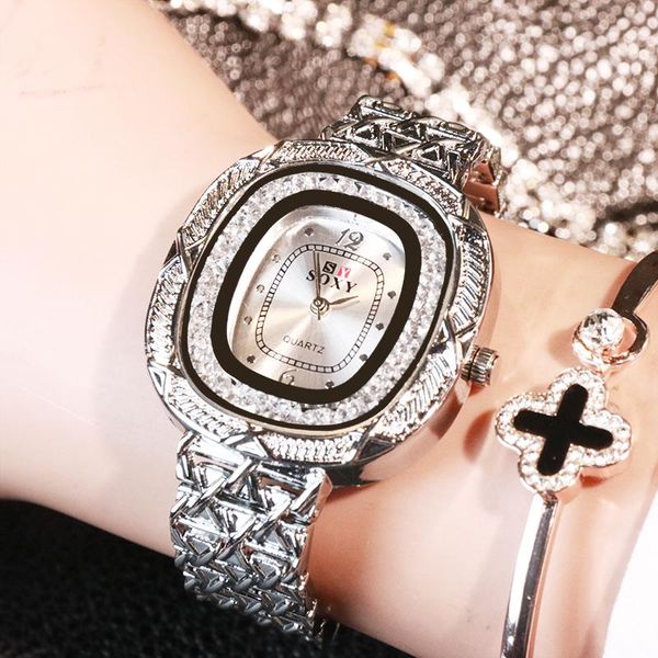 

watches womens diamond classic stainless steel wrist watch bracelet femme gift clock saat wristwatches, Slivery;brown