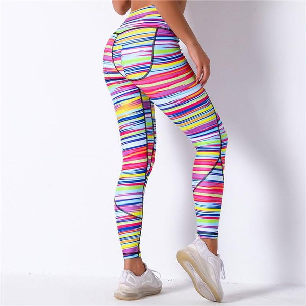 

women's leggings rooftrellen 25%spandex printed striped fitness high waist sports pants for women workout training, Black